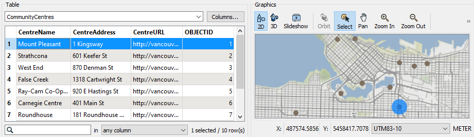 Interactive selection of spatial data